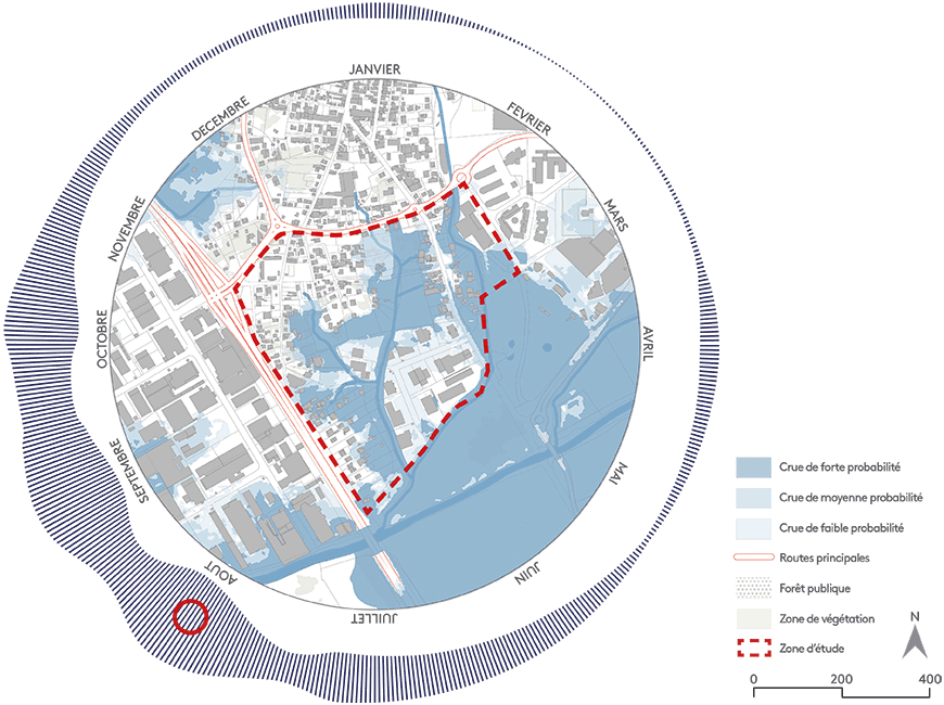 Carte crue, zone d'étude, zone de végétation du Lamentin